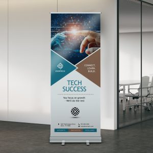 custom retractable banner stand with full color graphics for trade shows and events in Louisville KY